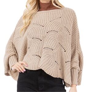 Beige Knit Women's Sweater poncho